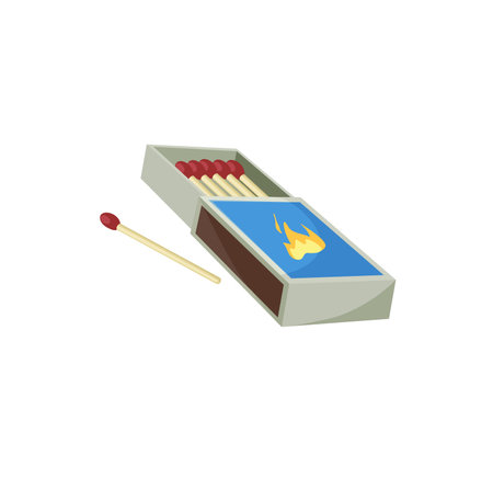 Concept Camping matches. This illustration is a flat, vector design of a box of matches specifically made for camping. Vector illustration.のイラスト素材