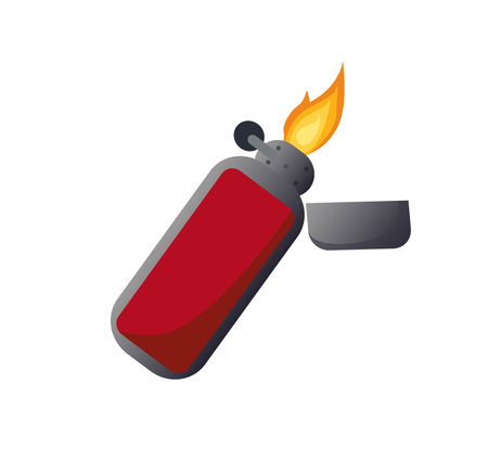 Concept Camping lighter. The illustration depicts a flat, vector, cartoon-style design of a lighter for camping, set against a white background. Vector illustration.のイラスト素材