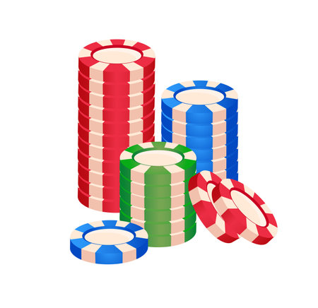 Concept Casino. This is an illustration of casino chips, rendered in a flat vector style. The design features a collection of colorful chips. Vector illustration.のイラスト素材