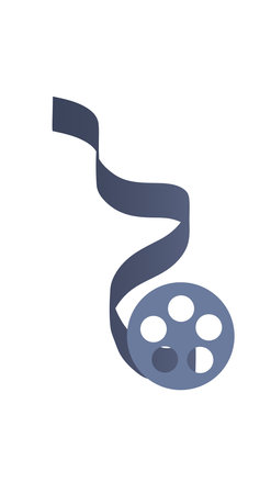 Concept Cinema movie film. This illustration is a flat design vector image of a cinema movie tape on a white background. Vector illustration.のイラスト素材