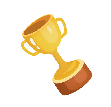 Concept School supplies education achievement win. The illustration is a flat, vector design featuring a cartoon-style golden trophy cup. Vector illustration.のイラスト素材