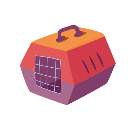 Concept Pet zoo carrier. The illustration is a flat design, vector graphic of a pet carrier on a white background. Vector illustration.のイラスト素材