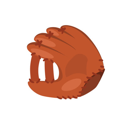 Concept Sport goods glove. The illustration depicts a brown baseball glove rendered in a flat vector style. The design is minimalist and emphasizes the shape of the glove. Vector illustration.のイラスト素材