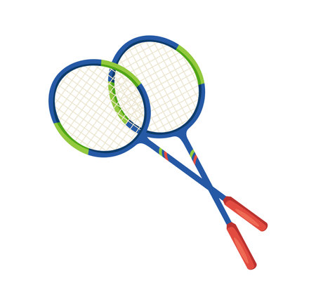 Concept Sport goods tennis. This illustration features two tennis rackets on a white background. Vector illustration.のイラスト素材