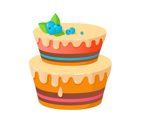 Concept Party celebration cake. This is a flat vector illustration of a colorful party celebration cake on a white background. Vector illustration.のイラスト素材