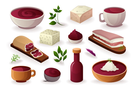 Concept Food. A flat, cartoon-style set of various food items designed on a white background. Vector illustration.のイラスト素材
