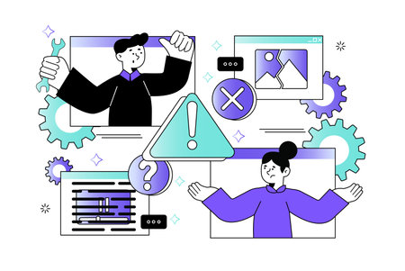 Error waist-height concept with people scene in the flat cartoon style. Team of technical...