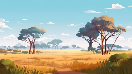 Abstract background savannah. An image of a breathtaking banner-style illustration with a scenic savannah as a background. Generative AI.の素材