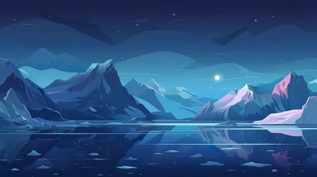 Abstract background night glaciers. A stunning banner design with an abstract background and a carefully crafted  illustration depicting the ethereal beauty of night glaciers. Generative AI.の写真素材