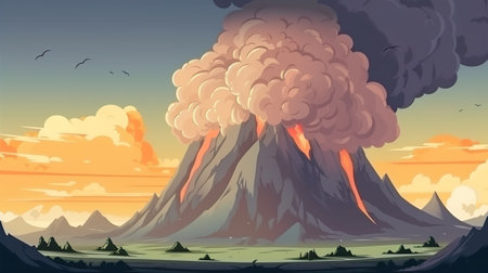 Background the top of the volcano. The awe-inspiring view from the top of the volcano through a captivating illustration in a banner design. Generative AI.の写真素材