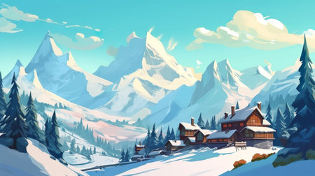 Abstract background snow capped. A captivating banner design with an abstract background, featuring a skillfully illustrated  image of snow-capped mountains. Generative AI.の写真素材