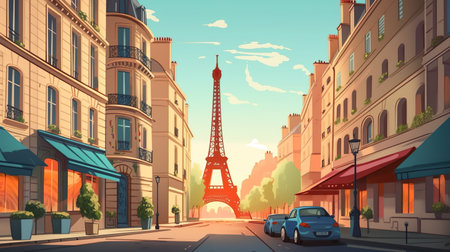 Background street of Paris. Creative illustration of a Parisian street, adding a touch of elegance to banner designs with an abstract background. Generative AI.の素材