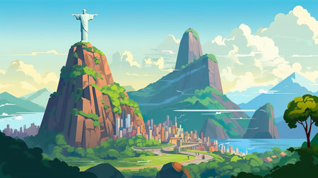 Abstract background Rio. Eye-catching banner design featuring a colorful illustration that captures the essence of Rios vibrant atmosphere. Generative AI.の素材