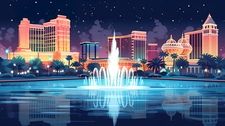 Abstract Background Las Vegas. The electrifying nightlife of Las Vegas with an illustration featuring an abstract background and captivating banner design. Generative AI.の素材