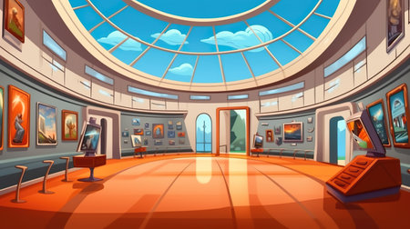 Background museums and art galleries. The world of creativity with an illustration of an art gallery featuring an abstract background and captivating banner design. Generative AI.の素材