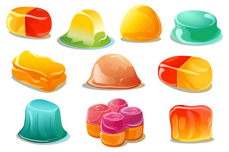 Set of Jelly beans. This illustration set features colorful and fun jelly beans in a flat, cartoon style design. Vector illustration.のイラスト素材