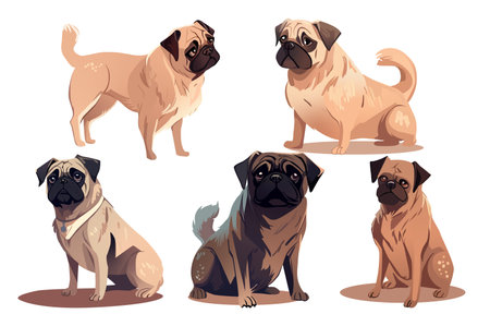 Set of dogs. Lively cartoon depiction of a playful dogs ensemble in a vibrant set with a captivating design. Vector illustration.のイラスト素材