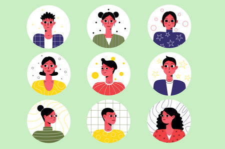 Satisfied people icons in the flat cartoon style. Images of young people who are happy with life and will enjoy it. Vector illustration.のイラスト素材