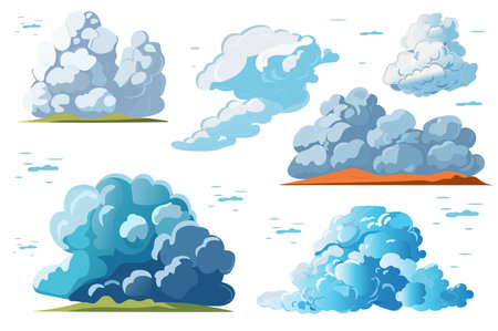 Set of clouds with different forms. A delightful set of cloud illustrations with a charming and artistic design of blue and white colors. Vector illustration.のイラスト素材