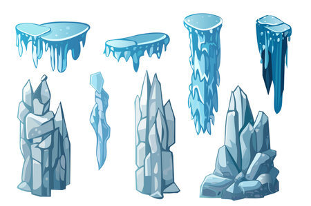 Set of ice in the cartoon design. Exquisite illustration with a set of different shaped ice with a stunning design. Vector illustration.のイラスト素材