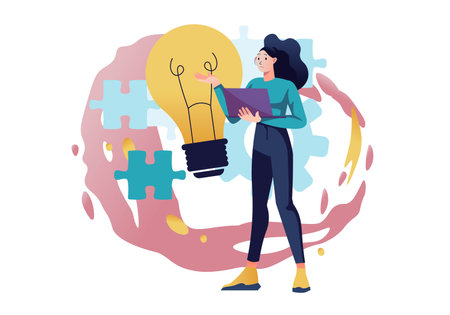 Brainstorm concept with people scene in the flat cartoon style. The manager is trying to generate several ideas for solving work issues. Vector illustration.のイラスト素材