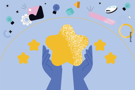 Good feedback hands concept in the flat cartoon style. Hands catch positive feedback from customers to improve and improve their services. Vector illustration.のイラスト素材