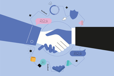 Support hands concept in the flat cartoon style. The handshake in the picture symbolizes the support that people sometimes lack. Vector illustration.のイラスト素材