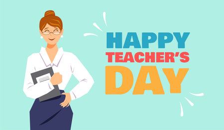 Banner Happy teachers day. The illustration boasts a colorful design scheme, symbolizing the diversity of knowledge and creativity within the school community. Vector illustration.のイラスト素材