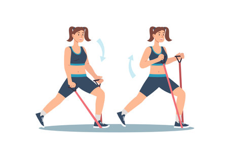 Concept Womens workout in the flat cartoon design. Through a minimalist flat design, this illustration captures the essence of women participating in various sports. Vector illustration.のイラスト素材