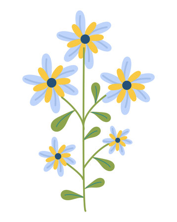 Flowers in the flat cartoon design. The whimsical side of nature with this cute-style illustration, featuring an element of a set with charming flat design flowers. Vector illustration.のイラスト素材