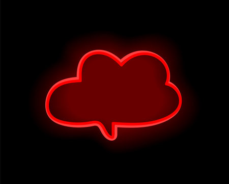 Red neon element in cartoon style. This red neon symbol of set showcasing a cloud for messages on a dark black backdrop. Vector illustration.のイラスト素材