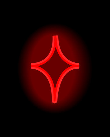 Red neon element in cartoon style. This symbol of set add a touch of brilliance to all projects, featuring a red neon star against a dramatic black backdrop. Vector illustration.のイラスト素材
