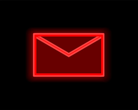 Red neon element in cartoon style. This red neon element of set showcase the classic envelope email symbol on a sleek black background. Vector illustration.のイラスト素材