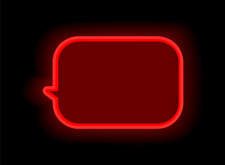 Red neon element in cartoon style. This red neon symbol of set into designs for a modern and dynamic look, featuring a cloud for messages against a black background. Vector illustration.のイラスト素材
