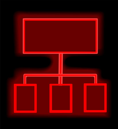 Red neon element in cartoon style. Creating of the attention-grabbing visuals with this vibrant red neon element of set, featuring a scheme symbol on a bold black canvas. Vector illustration.のイラスト素材