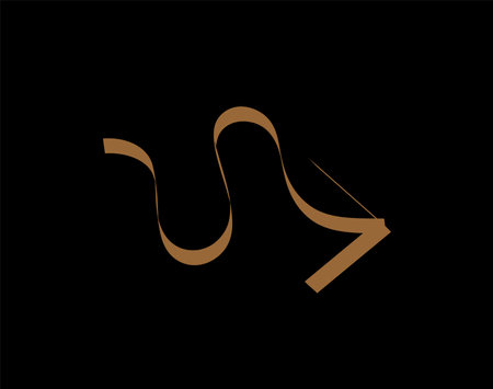 Neon arrow in carton style. This curve element of set features eye-catching arrow, perfect for adding direction to all projects against a striking black background. Vector illustration.のイラスト素材