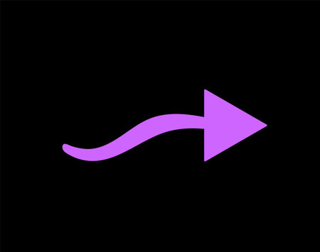 Neon arrow in carton style. This playful and vibrant arrow, designed to inject movement and life into designs set against a black backdrop. Vector illustration.のイラスト素材