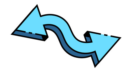 Arrow of set in cartoon style. This vibrant artwork showcase curve 3D blue arrow that adds depth and purpose to the colorful design. Vector illustration.のイラスト素材