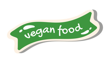 Element of raw food set in flat cartoon design. The stylized inscription "Vegan food" calls for a healthy diet. Vector illustration.のイラスト素材