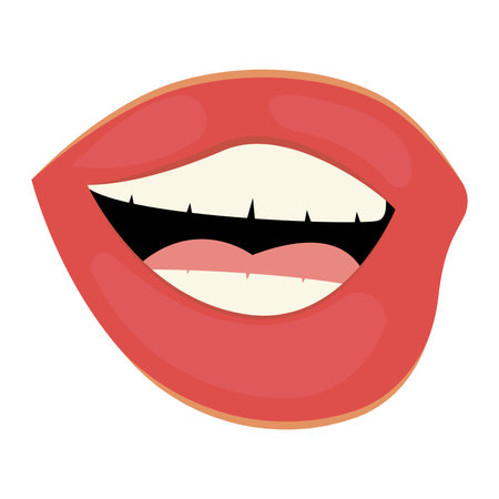 Emotion lips in flat cartoon design. Demonstration of the world of colorful emotion with this remarkable illustration, as it portrays a variety of feelings through bright lips. Vector illustration.のイラスト素材