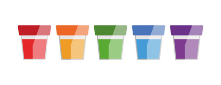 Stationery elements of flat cartoon set. This image in a colorful style beautifully showcases an array of school vibrant paint for art, inspiring artistic exploration. Vector illustration.のイラスト素材