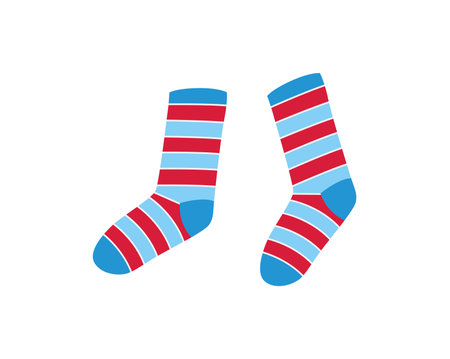 Cloth of flat cartoon set. Stylish design of socks adds a playful touch to your outfit, making them an essential accessory for fashion enthusiasts. Vector illustration.のイラスト素材