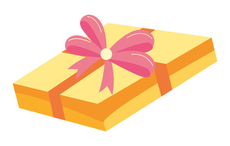 Gift box of flat cartoon set. This illustration is a masterpiece of color and creativity, showcasing a meticulously adorned yellow gift box in all its glory. Vector illustration.のイラスト素材