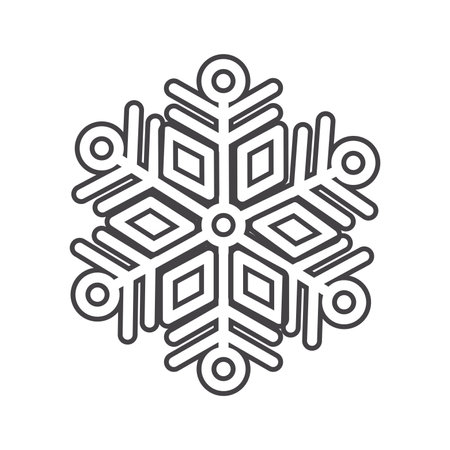 Christmas element of black line set. A delicate Christmas snowflake takes center stage, its intricate details beautifully outlined in bold black strokes. Vector illustration.のイラスト素材
