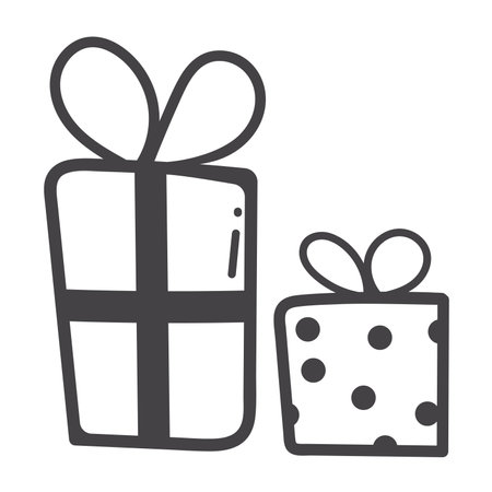 Christmas element of black line set. Christmas gifts in minimalist design captures the joy of giving and receiving presents, making it a versatile addition to festive creations. Vector illustration.のイラスト素材