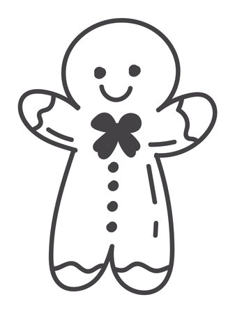 Christmas element of black line set. This black outline style illustration of Christmas ginger cookies exudes warmth and coziness. Vector illustration.のイラスト素材