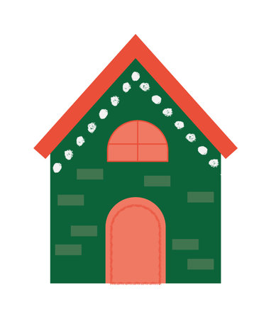 Christmas element of set in flat cartoon design. This delightful and colorful red-green style illustration of a Christmas house radian holiday charm and warmth. Vector illustration.のイラスト素材