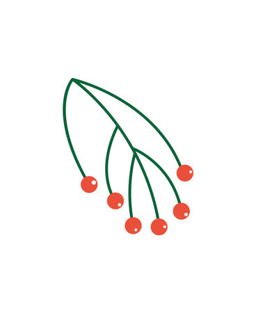 Christmas element of set in flat cartoon design. Highlighting of the festive mood with this red-green style depiction of a Christmas branch. Vector illustration.のイラスト素材
