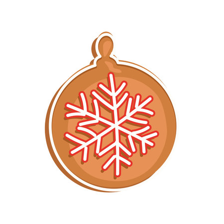 Christmas element of set in flat cartoon design. Splash of vibrant color in this red style illustration featuring a Christmas ball adorned with a delicate snowflake ornament. Vector illustration.のイラスト素材