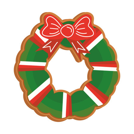 Christmas element of set in flat cartoon design. Classic design of Christmas wreath exudes warmth and tradition, making it a perfect addition to your holiday-themed creations. Vector illustration.のイラスト素材